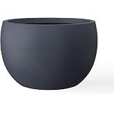 Kante Large Round Bowl Charcoal Concrete Planter 20" Dia, Outdoor | Rubber Plug for Indoor, Drainage for Garden, All-Weather Cement Tree Pot, Handcrafted, Anti-Frost &amp; UV, Modern Home Decor