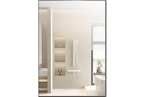 PUZONJIG Black Bathroom Mirror 24x36 Inch Rectangular Wall Mirror Black Mirror Modern Farmhouse Mirror Mounted Rectangle Hanging Mirror Frosted Metal Frame for Bathroom Bedroom Entryway Living/Dressing Room