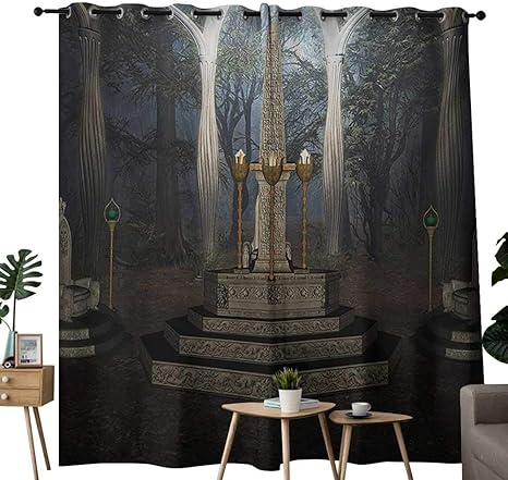 Amazon Co Jp Nuomanan カスタマイズ カーテン ゴシック 中世図書館の勉強部屋 ネコ 窓の上で眠る部屋 アンティーク調 トープ 遮光断熱 グロメットカーテンパネル 2枚セット 1 Wx96 L ホーム キッチン