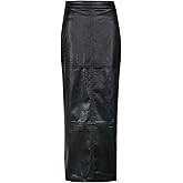 LEOROO Long Skirts for Women Trendy High Waisted A Line Business Casual Leather Maxi Skirt with Slit Dressy