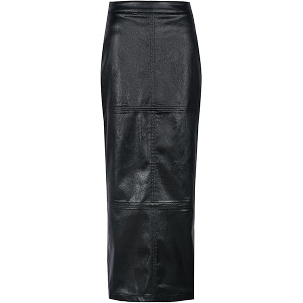 HGps8w Women's PU Faux Leather Pencil Skirt - High Waist, Ruched, Slit Hem For Business & Daily Wear