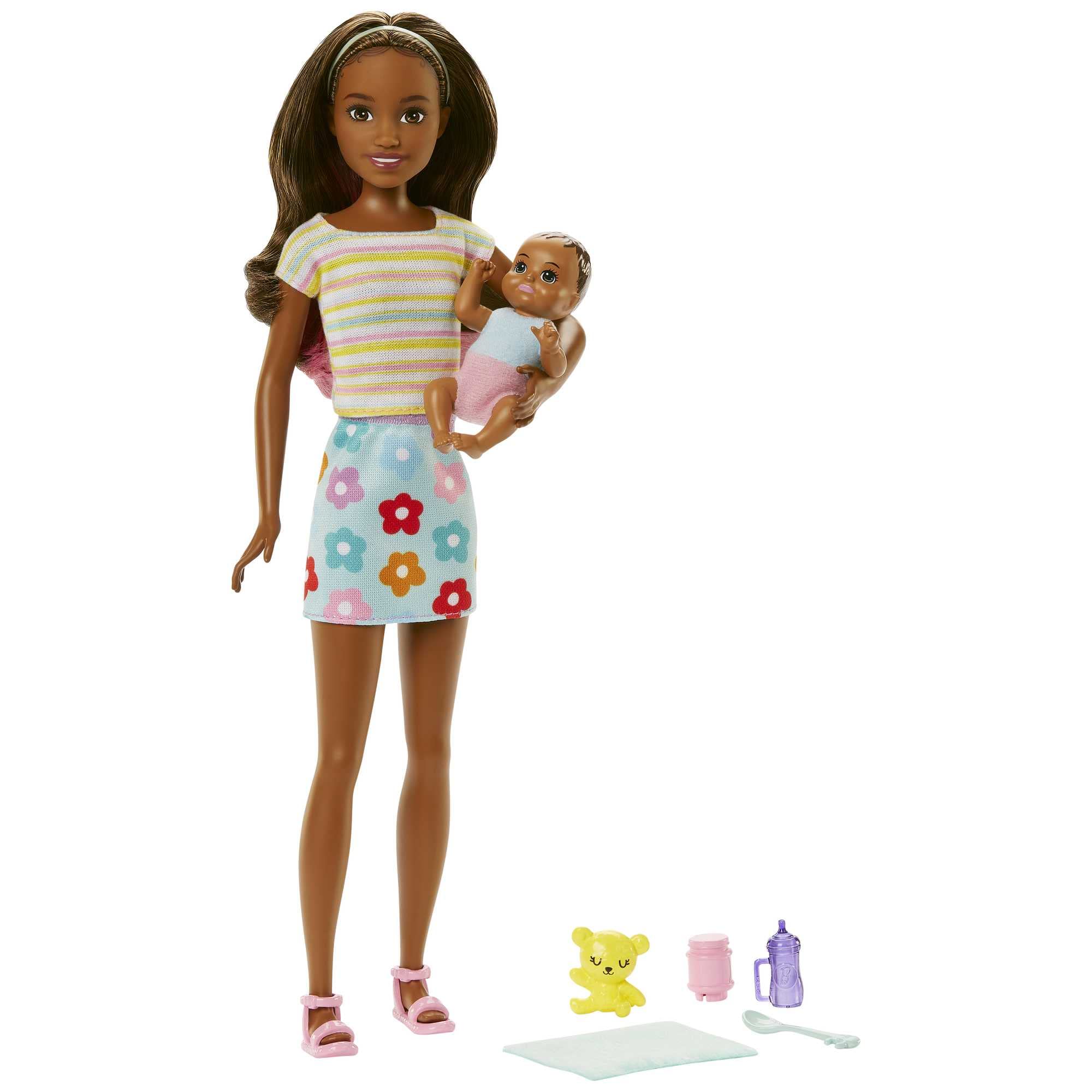 ​Barbie Dolls and Accessories, Brunette Skipper Doll with Baby Figure and 5 Accessories, Babysitters Inc. Playset, HJY31