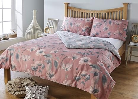 RW Home Bettwäsche-Set, Blumenmuster, pflegeleicht, Rosa, Rose, King Size