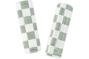 DILIMI Baby Car Seat Belt Covers, 2Pcs Carseat Shoulder Strap Pads, Soft Minky Car Seat Neck Covers, Newborn Car Seat Strap Protectors, Stroller Strap Covers for Baby Kids, Green Checkered