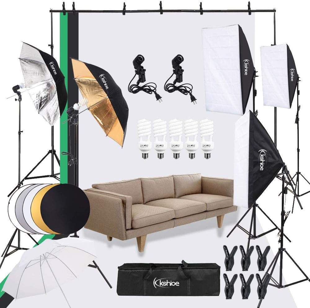 5500K Umbrellas Softbox Continuous Lighting Kit with FiveinOne