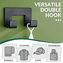APLusee Double Robe Towel Hook Matte Black, SUS 304