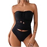 SweatyRocks Women's Swimsuit Ruched Strapless Bandeau Bikini Sets 2 Piece Bathing Suit