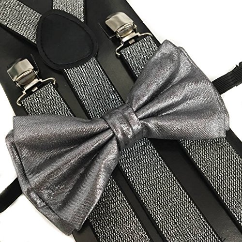 4everstoreUnisex's Bow tie & Suspender Sets (Metallic Silver)