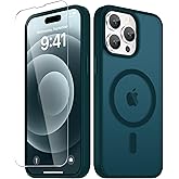 YENAPOON for iPhone 15 Pro Max Case, Matte Magnetic Phone Cover [with 1 Screen Protector] [Support for MagSafe] [Shockproof Military Grade Protection] Translucent Frosted Back, Blue