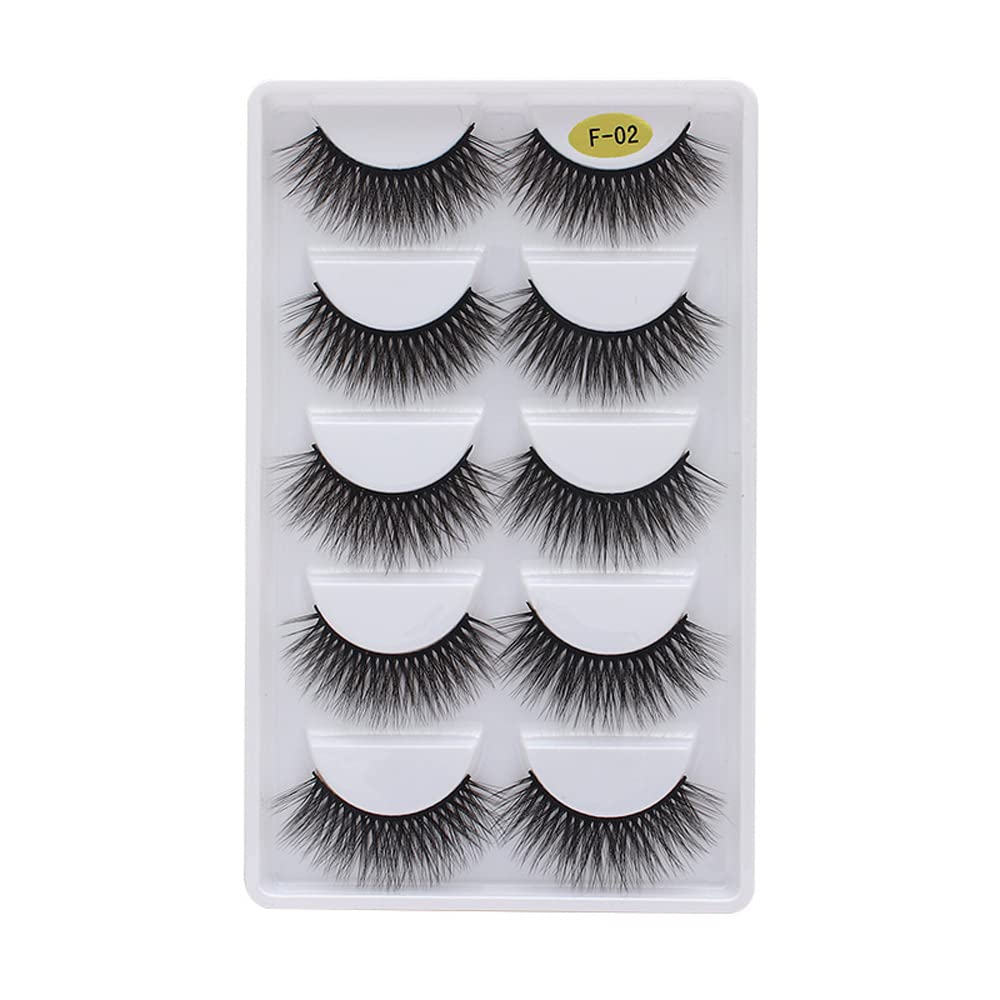 BSLVWG False Eyelashes, 5 Pairs 3D Faux Mink Fake Eyelashes Handmade Dramatic Thick Crossed Cluster False Eyelashes Black Nature Fluffy Long Soft Reusable (F02)