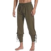 PACEIADTA Men's Ankle Banded Pants Medieval Viking Navigator Pirate Costume Trousers Renaissance Pants