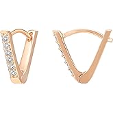 PAVOI 14K Gold Plated 925 Sterling Silver Post V-Shaped Huggie Earrings - Cubic Zirconia Studded Small Hoop Earrings for Women in Rose, White and Yellow Gold