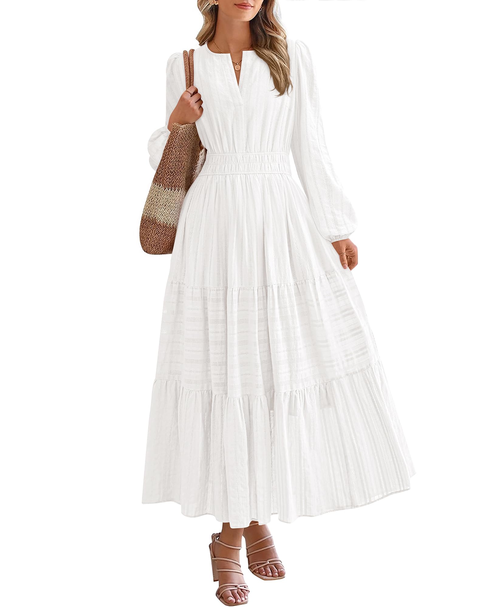 Btfbm Fall Dresses For Women 2025 Casual Long Sleeve V Neck Elastic 