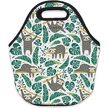 Neoprene Lunch Bag, Loomiloo Printed Insulated Lunch Box School Picnic Thermal Carrying Gourmet Food Container Organizer, Lunch Bags for Kids, Girls, Boys and Women(sloth L73139)