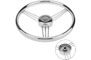 NovelBee 9 Spokes Stainless Steel Boat Steering Wheel with Finger Grips,Center Stainless Cap for Marine Boat (Dia.13-1/2")