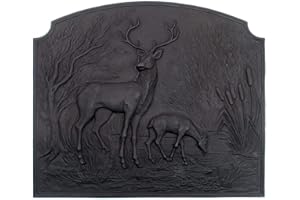 Oakestry Deer Fire Back Cast Iron Wall Mount Fire Back Matte Finish Reflective and Decorative Design Cast Iron, Black