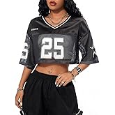 SOLY HUX Jersey Shirts for Women Y2k Crop Tops Streetwear Sportswear Short Sleeve T-Shirt Cute Football Jersey Top