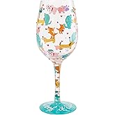 Enesco Lolita Woof it Up Dogs and Hearts Hand-Painted Artisan Wine Glass, 15 Ounce, Multicolor