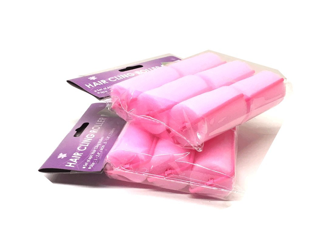 Set of 12 Large Pink Foam Sponge Hair Rollers Beauty