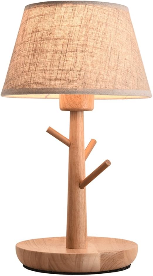 Nordic einfache Stump Form Holztischlampe, moderne Tuch Kunst