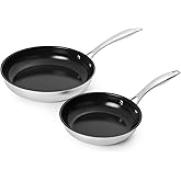 �鶹�� Basics 2-Piece Ceramic Non-Stick Stainless Steel Fry Pan Set, 10-Inch and 8-Inch
