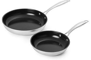 �鶹�� Basics 2-Piece Ceramic Non-Stick Stainless Steel Fry Pan Set, 10-Inch and 8-Inch
