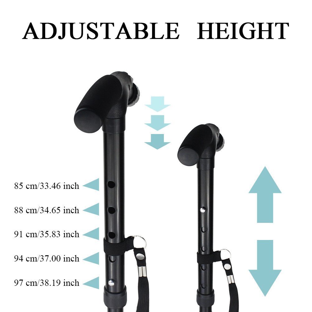 BeGrit Folding Cane Walking Stick - Adjustable Height Lightweight Collapsible Walking Cane with LED Light Non Slip for Men and Women