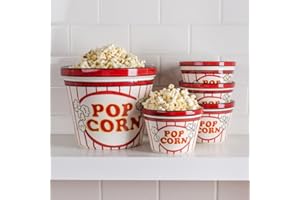 Tabletops Gallery Ceramic Popcorn Bowl - Set of 5 (Red/White)