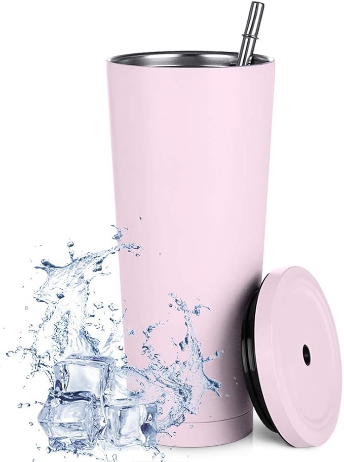 750ml/25oz Stainless Steel Travel Mug with Straw and Leakproof Lid,Eco