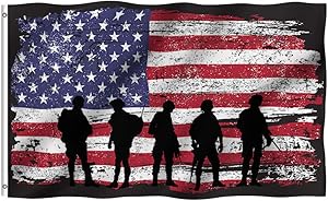 Tititex American Army Garden Flag 3x5 Ft, Rustic Patriotic Soldier Military with Brass Grommets Indoor Outdoor Decorations