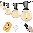 Yuusei Outdoor String Lights with Remote, 25Ft Dimmable LED Patio String Light with 12+1 Shatterproof G40 Bulbs, IP45 Waterproof Linkable Hanging Lights for Yard, Bistro, Porch,Cafe,2500K Warm White