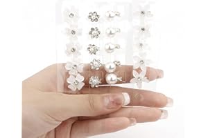 Nivofu 20pcs Small White Flower Hair Clips, Mini Rhinestone Hair Pins, Bling Decorative Hair Accessories for Women Girl Brida