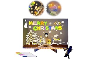 POUSBO Glowing Acrylic Marker Board, LED Note Board with Colors, 2024 New Acrylic Dry Erase Board with 7 Color Pen Light Clear Desktop Note Memo Board, LED Letter Message Board Note (7.9×7.9inch)