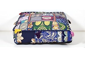 CRAFT KALA Indian Square Patchwork Traditional Pouf Cover Indian Living Room Poufs Decorative Embroidered Designer Ottoman Home Living Footstool Chair Cover Decor Pillow Cover 22x22x5 inches, Blue