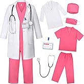 Gorkonpy Doctor Costume for Kids Boys Girls Toddler Doctor Costume with Lab Coat Halloween Party Dress Up