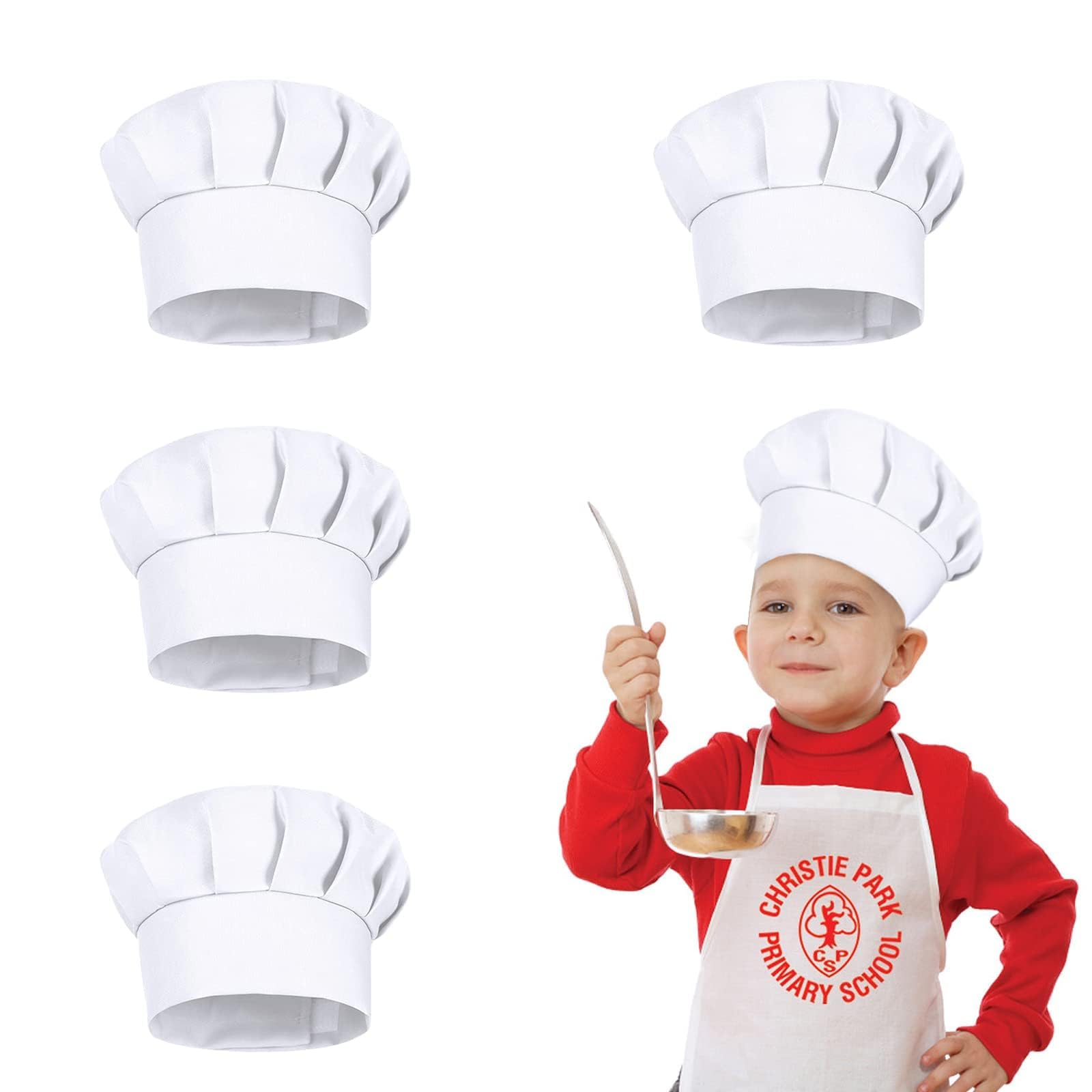 4PCS Kids Chef Hat - Round-top, Elastic, Adjustable Breathable Catering Hats for Kitchen, Restaurants & Parties