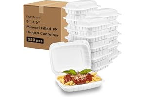 KARAT EARTH Clamshell Take Out Food Containers [9"x6" - 250 ct] To Go Containers | Microwavable, Freezer Safe, Soak-Resistant, Durable, Stackable | Vented for Hot/Cold Foods, White