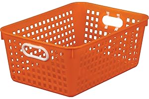 Really Good Stuff Large Plastic Book Baskets, 13?" by 10" by 5?" - Single, Orange | Classroom Library Organizer, Toy Storage, Multi-Purpose Organizer Basket