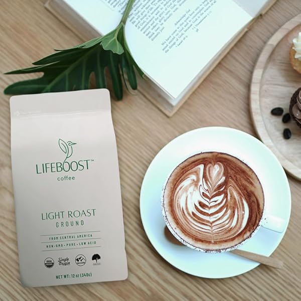 LIFEBOOST LIGHT ROAST GROUND COFFEE – NON-GMO SINGLE ORIGIN LOW ACID ORGANIC LIGHT ROAST COFFEE – THIRD PARTY TESTED FOR MYCOTOXINS & PESTICIDES – GROUND – 12 OUNCES