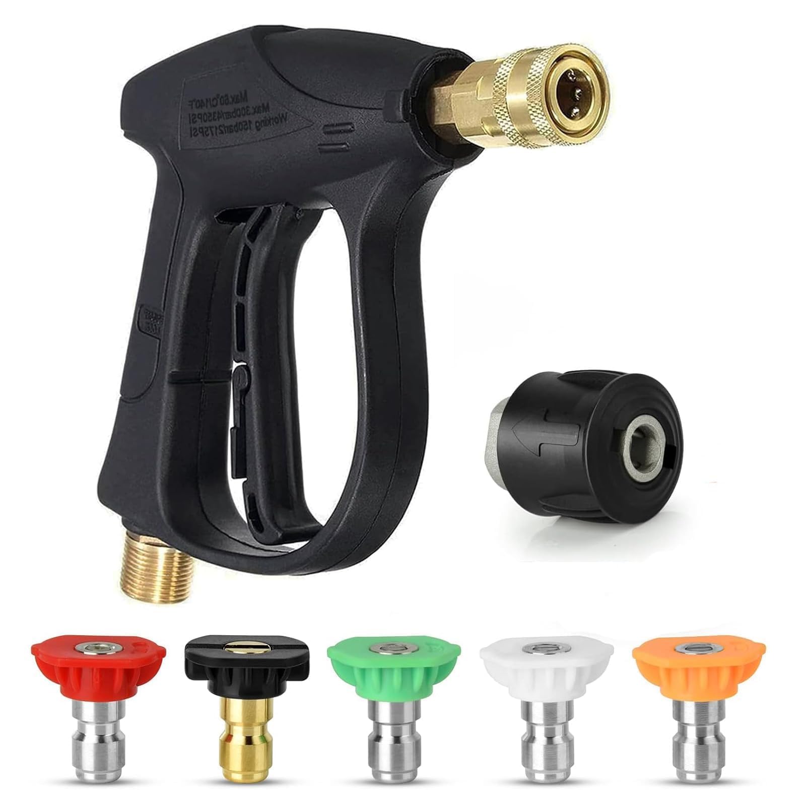NIYATA Pressure Washer Gun, Jet Wash Gun with M22 14MM Hose Interface and 5 Nozzles, Short Jet Wash Gun Compatible with Karcher 1/4 Inch Quick-Connect Nozzles for Patio Cleaning and Car Washing