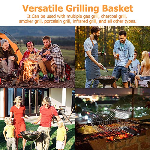 ORDORA Portable Grill Basket, Rustproof 304 Stainless Steel Grill Accessories, Fish Grilling Basket for Outdoor Grill, Heavy Duty Vegetable Grill Baskets, BBQ Barbecue Tool for Steak, Shrimp, Chops