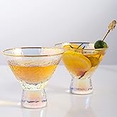 Lysenn Iridescent Stemless Martini Glasses Set of 2 - Premium Hammered Cocktail Glasses for Weddings, Anniversary, Christmas, Party - 7.7oz Gold Rim