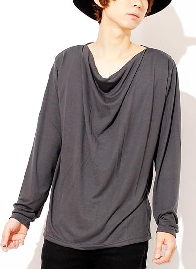 Amazon ドレープ カットソー メンズ デザイナーズ 長袖tシャツ 無地 L チャコール Tシャツ カットソー 通販