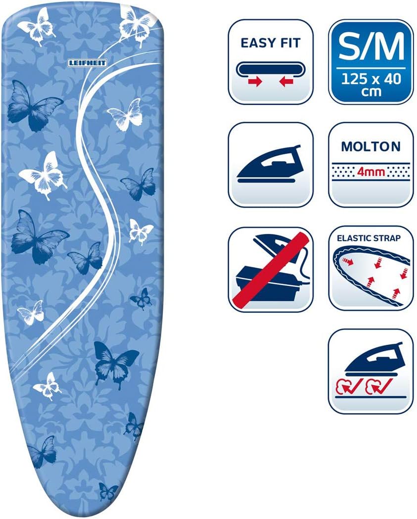 Leifheit Bügeltischbezug Thermo Reflect M, für Bügelflächen bis max. 125 x 40 cm, für Dampfbügeleisen, mit Hitze- und Dampfreflektion für 33% schnelleres Bügeln, mit elastischem Gummizug