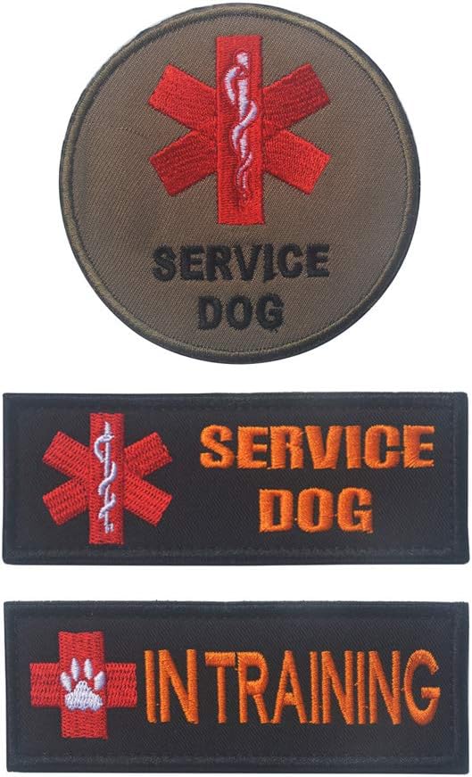 SOUTHYU 3 Pieces Medical Service Dog in Training EMT EMS Medic Star of Life Tactical Morale Patches Embroidered Vest Harness Military Emblem Badge Fastener Hook & Loop Patch