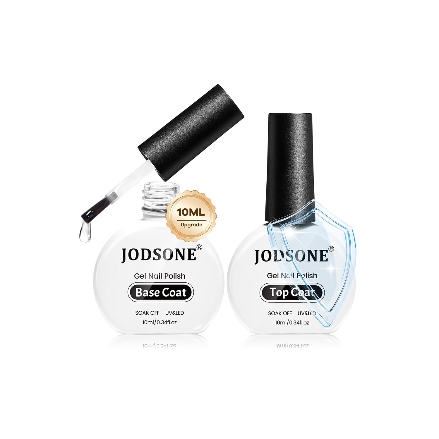 JODSONE 2 Bottles of 10 ML Base and Top Coat Gel Nail Polish Set Bright Surface At Home DIY Nail Salon Girl Gift
