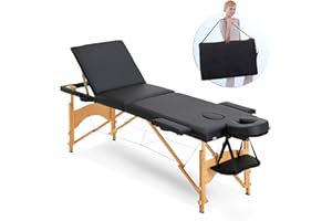 Artechworks Massage Table Massage Bed 3 Folding Portable Lash Bed for Eyelash Extensions Beauty Tattoo Table Adjustable Black W/Carry Case Salon Bed Lightweight,Black Color