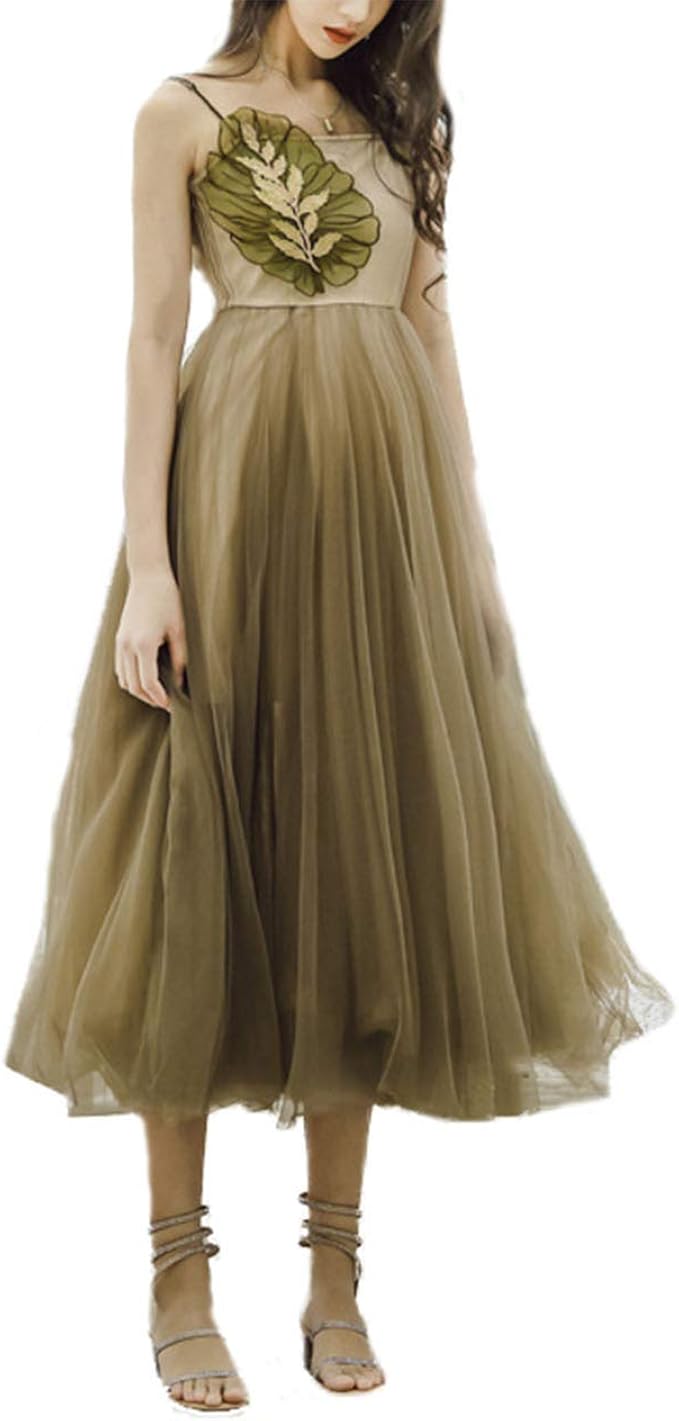 Amazon Assky ワンピースaライン 刺繍 チュール 刺繍 ドレス きれいめ 着痩せ ロング丈 優雅 可愛い お嬢様 プリンセスドレス 結婚式 パーティー お呼ばれ 発表会 M グリーン パーティードレス 通販