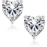Silver Heart Cubic Zirconia Earrings Studs, 7MM CZ Stud Earrings for Women 925 Sterling Silver Post, Sparkling Hypoallergenic Heart Shape Princess Cut Jewelry for Women
