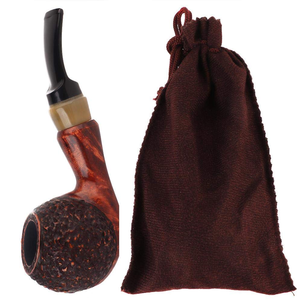 Briar Wood Smoking Pipe - Reusable Filter Tobacco Pipe - Wooden Tobacco Pipe Built-in 9mm Carbon Core Filter Exquisite Craft Gift for Friends, Family, Workmates, etc(Pock Surface)